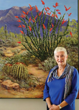 Barbara Leightenheimer with her oil-on-canvas painting, Going my way—March.