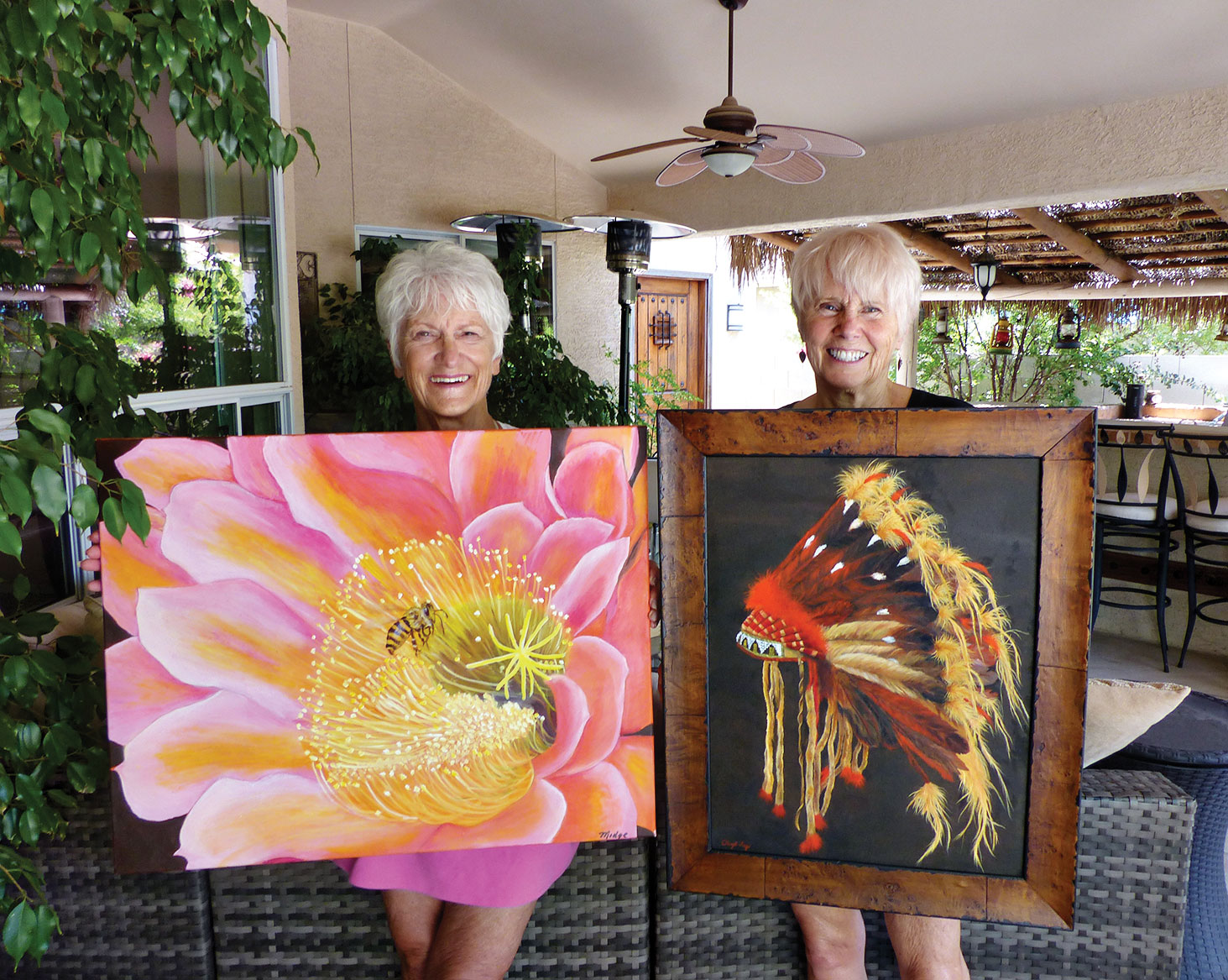 Midge (left) and Cheryl enjoyed creating these oil paintings.