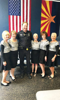 Pictured with Officer Charley Foley are Linda Schuttler, Laurie Page, Vivian Herman, Ann Kurtz and Claudia Booth.