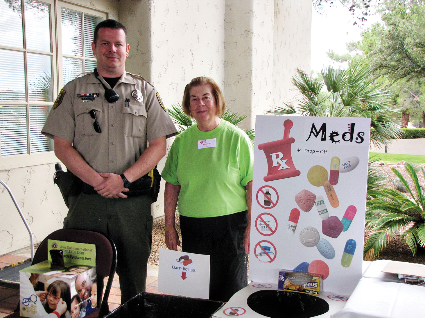 Bring expired meds and old eyeglasses for collection at the Health Fair.