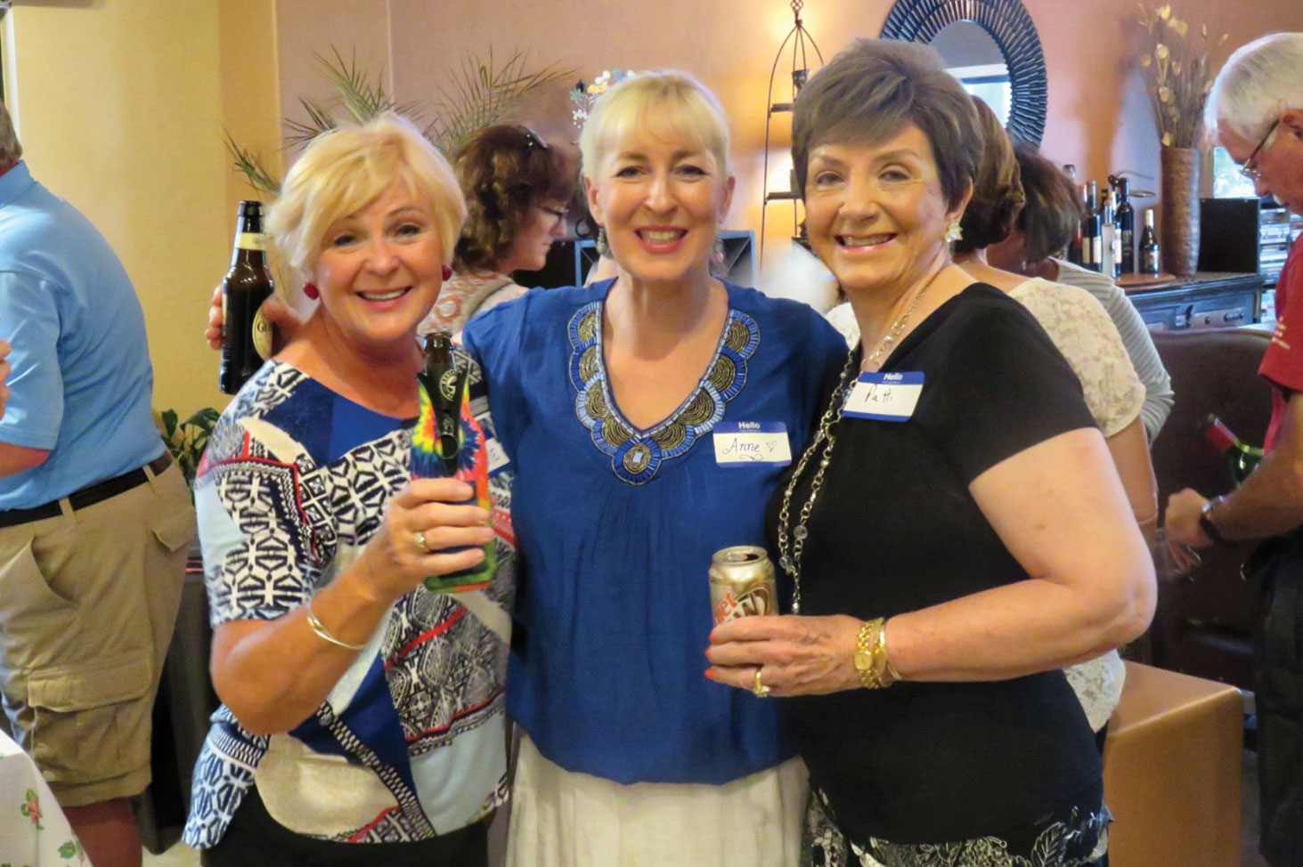 Janie, Anne and Patti at August 2016 Snack and Chat; photo by Ron Talbot.