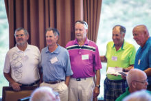 The winning team, left to right: Terry Edwards, Beaver Simpson, Peter Wright and Fred Pilster joined by Randy Spencer (Presenter and SBMP Treasurer); Eric Peffer, photographer