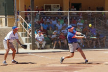 The crowd watches as Stu Kraft, SSSA President, takes a mighty swing; photo by Allan Kravitz.