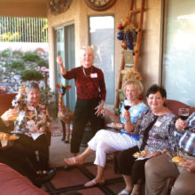 Toasting our dinner, left to right: Mylinda Guillen, Jan DiEnno, Pat Smith, Lennie Good, Linda and Jim Gray