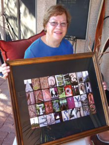 Barbara Wilder displays her Maine: A to Z and 0 to 9 photo collage.