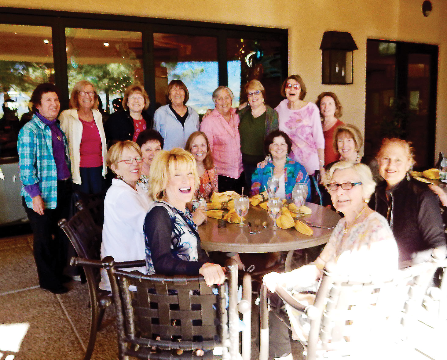 The women of the JFG enjoy their first No-Host Coffee on the Bistro Patio.