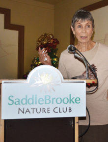 Doris Evans speaking at SaddleBrooke Nature Club; photo by Ed Skaff
