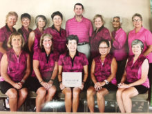 Back row: Janey Clausen, Jeana Hodges, Karen Wilson, Karen Erickson, Pro Ken Steinke, Bev Smith, Atissa Campbell, Kate Pope; front row: Jenni Long, Denny Dalton, Ann Martin, Nan Lemos, Lonnee Plattner