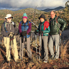 SaddleBrooke hikers at the Parker Canyon Lake Trailhead are (left to right) Fred Norris, Aaron Schoenberg, Donna Cano, and Pete Canon; photo by Frank Earnest.
