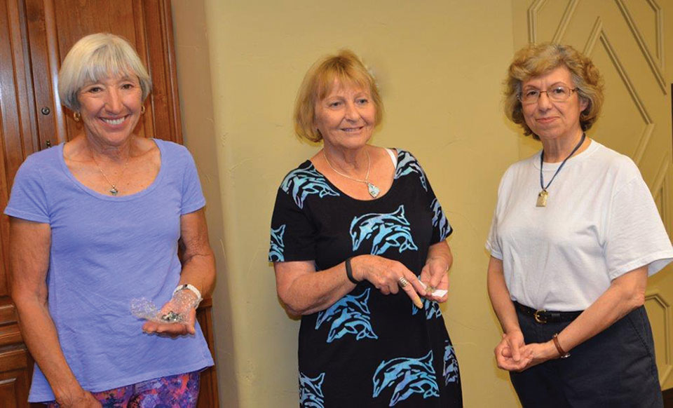 Door prize winners from left are Caraleen Ford and Jackie Hall with speaker, Gloria Quigg; Photo by Ed Skaff