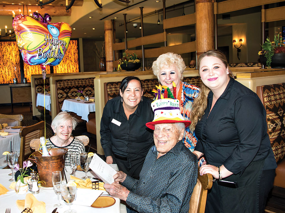 Preserve Birthday Bonanza; pictured with Fred, left to right: guest Susanne Mosier, staff members Amy, Mary Lee and Kayla; photo by Rodger Bivens