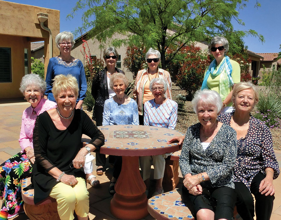 The ladies of the British Club gathered at the home of Sheila Bray in April.