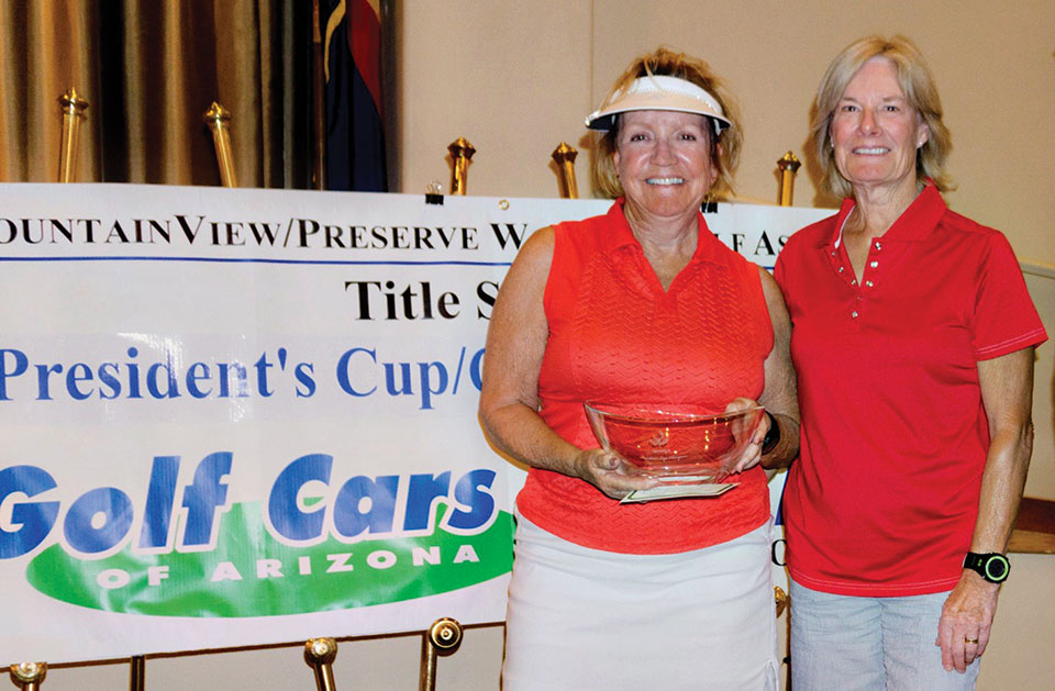 Gail Campbell, 2017 MPWGA President’s Cup Champion; Debbie Mielke, 2016 Champion