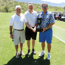 Allen DeHart, Dave Thomas, President of SaddleBrooke Links Players Fellowship and Alan Culley, winner of the 2017 Links Cup
