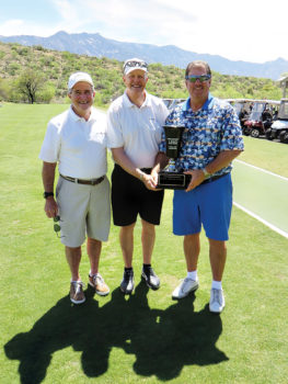 Allen DeHart, Dave Thomas, President of SaddleBrooke Links Players Fellowship and Alan Culley, winner of the 2017 Links Cup