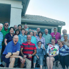 The CCSB’s choir and their spouses gathered for a patio party at the Kari home.