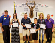 From left: Exalted Ruler Steve Asp, Elizabeth Bolton, Mr. Delemarre (for Erika), Dylan Vogler (Soccer Shoot), Baily French and PDDGER Jack Baillargeon