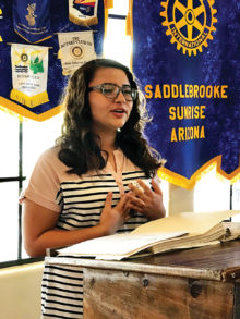 Olivia Ortega, a sophomore at San Manuel High School, spoke to the SaddleBrooke Sunrise Rotary about her experiences at RYLA (Rotary Youth Leadership Awards.