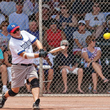 Greg Morgan’s walk-off grand slam homer leaves his bat at the SSSA Memorial Day Tournament. Seconds later the crowd was on its feet applauding the exciting finale; photo by Dennis Purcell.
