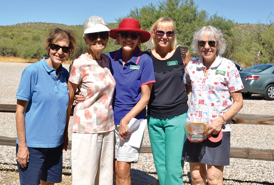 On October 6 the SaddleBrooke Hiking Club held its fall picnic at Catalina State Park. Picnic committee members shown are Elaine Fagan, Martha Hackworth, Mary Jo Swartzberg, Joyce Mauriczi and Lissa White; not pictured: Pat Morris, LaVerne Kyriss and Harriett Pearson; photo by Sue Bush.