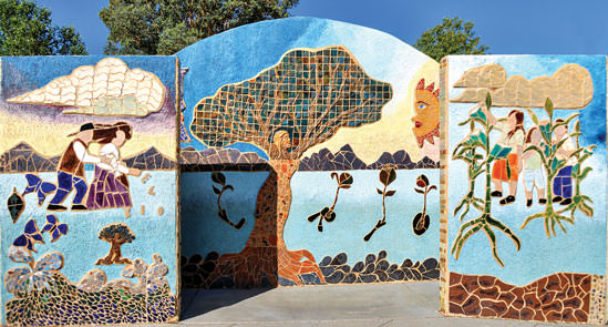 This mural is located in the El Rio Neighborhood Center, 1300 West Speedway Blvd. in Tucson.