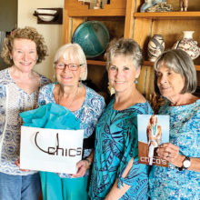 P.E.O. Chapter EP’s very own “Chico’s Girls” members of the annual fashion show and luncheon committee are Varda Main, Mary Baglien, Sue Hedrick, and Carol Nickel. Photo by Jim Hedrick.