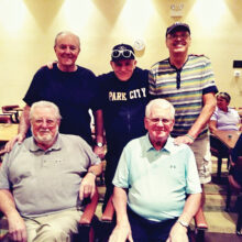 Seated (left to right): 1st place, Jack Porteous and 2nd place, Ivan Haag. Standing: 4th place (tie), Wayne Larroque, Bud Arnold, and Chuck Kochiss. Not pictured: 3rd place, Angie Stein.