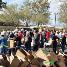 Each year, SBCO Food Drive volunteers sort, box, and deliver thousands of pounds of donations to Tri-Community Food Bank.