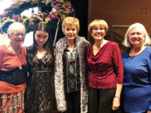 At the Advent Luncheon on Dec. 6. Left to right are: Mary Baglien, Aliyah Douglas, Vicki Graham, Bev Frazee, and Susan Barnes. Photo taken by Carol Kiker.