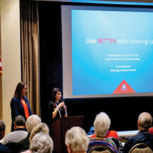 Dr. Fadyeh Barakat and Sarah Beatty during the Hearing Night Out Presentation on Feb. 4, 2020.