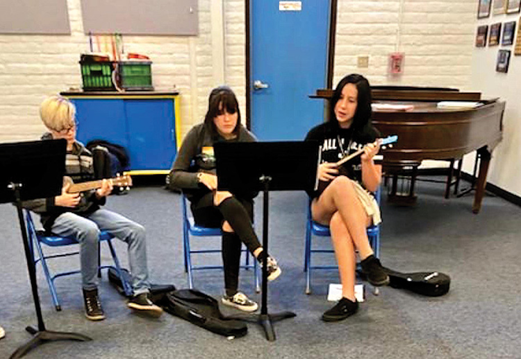 Coronado K-8 band students use ukuleles and music stands provided by an SBCO educational grant.