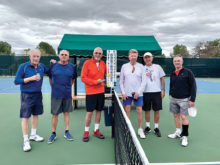 (Left to right) David Berg, Jim Abramson, Walter Fritz, Gary Simpson, Gary Rowell, and Bill Monroe