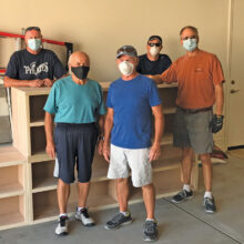 SaddleBrooke Ranch woodworkers (left to right): Ron Gustafson, Jeff Hansen, Barry Milner, Scott Saxson, and Dan Carter made bookcases for first grade students in Kearny.