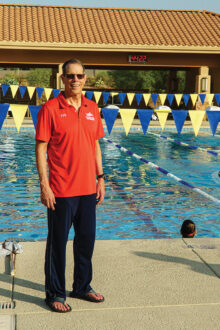 Head Coach Terry Heggy leading a swim practice for the SaddleBrooke Swim Club