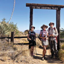 Hikers departing High Jinks Ranch: Elisabeth Wheeler and Mary and Ken Riemersma (Photo by Serena Dufault)