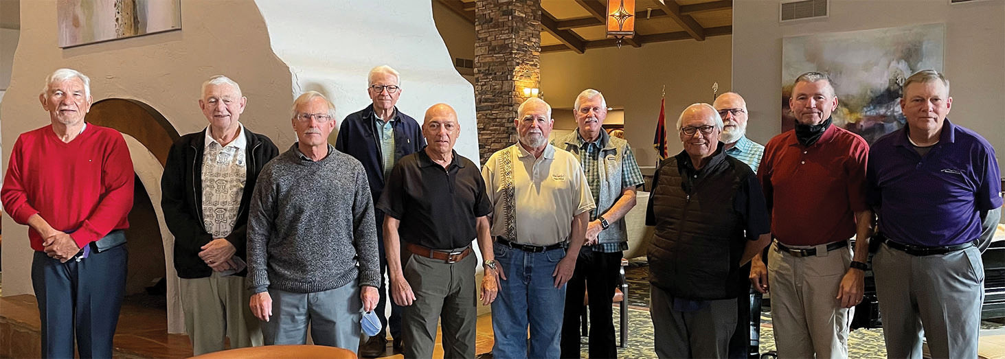 Left to right: Dick Cook, website chair; Gary Beeler, handicap/rules chair; Richard Spitzer, technical advisor; James Wetegrove, publicity chair; Dennis Holt, social chair; Jay Love, president; Gary Brunelle, secretary/treasurer; Dick Ashwood, membership chair; Calvin Saulsbury, tournament chair; Paul Belanger, assistant tournament chair; and Tom Dowell, vice president (Missing: Bob Auld, assistant handicap/rules)