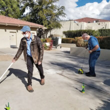 Hans Von Michaelis practicing reach and Ted Birchard practicing kicking while walking.