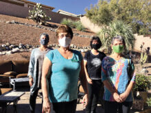 Left to right: Diana Carbone, Margaret Thompson, Dottie Adams, and Kaye Caulkins; missing: Barbara Brunswig (Photo by Anne Romeo)