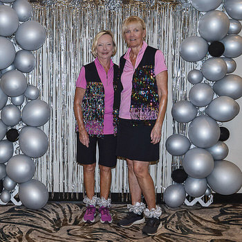 Susan Salmeri and Peggy Ackerman show off some bling in the Gems Flight.
